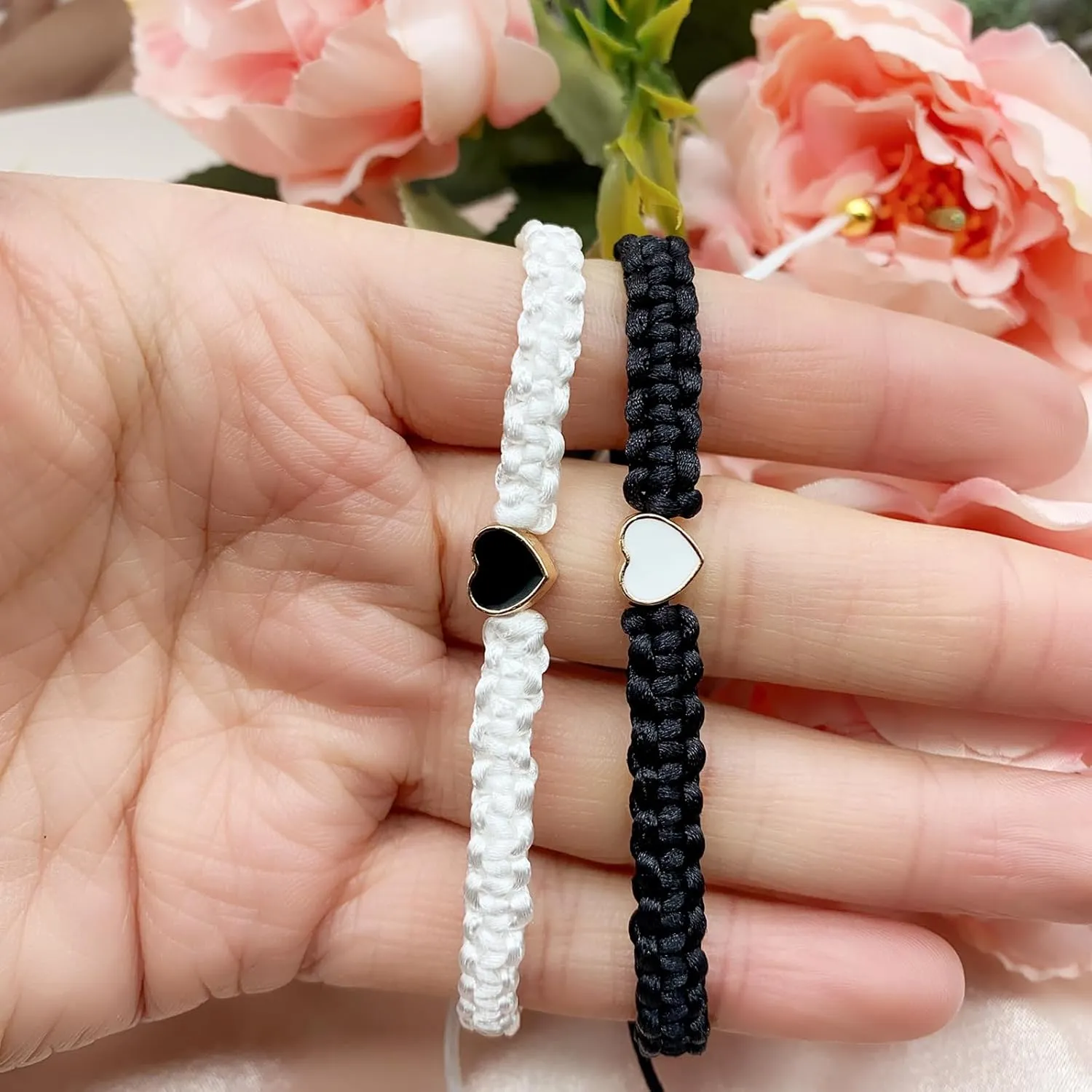 Colorful Heart Beaded Matching Bracelets, Set of 2 Adjustable Couple Bracelets set,Friendships Bracelets set Gift for Boyfriend Girlfriend Valentine's Day Bracelet Long Distance Bracelets for Partners