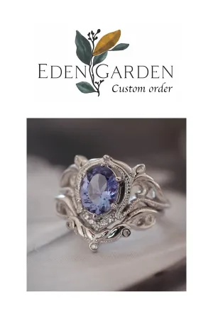 Custom order: Lida ring set with lavender tanzanite & customised wedding band