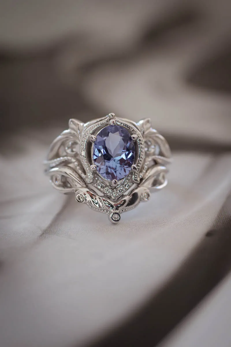 Custom order: Lida ring set with lavender tanzanite & customised wedding band