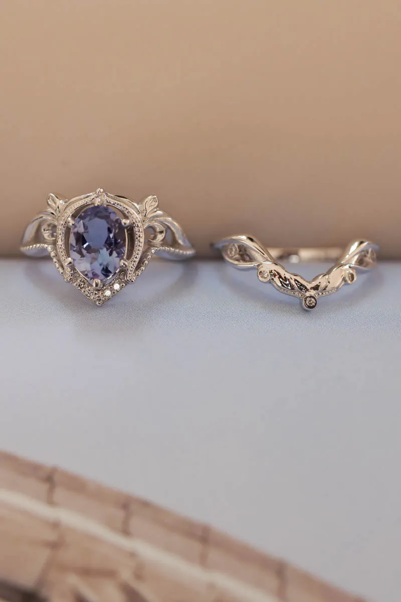 Custom order: Lida ring set with lavender tanzanite & customised wedding band