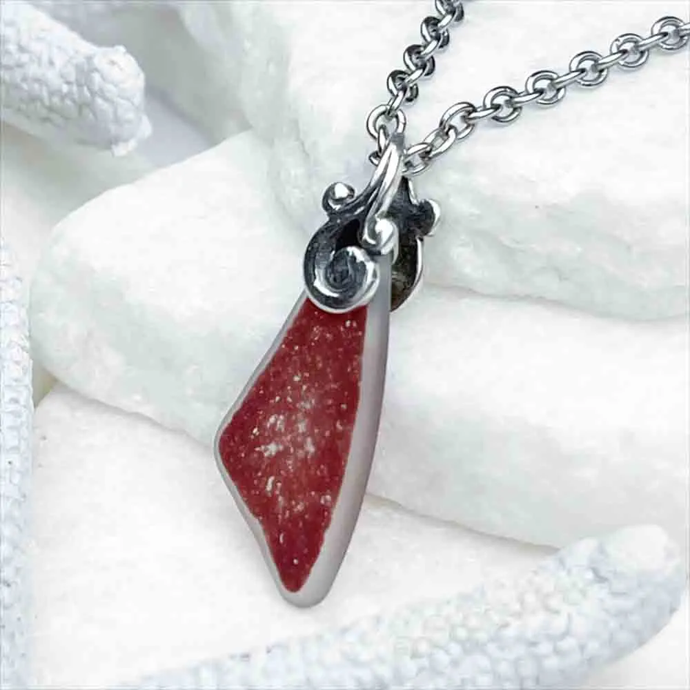Dark Raspberry Pink Flash Glass Sea Glass Pendant | #5147