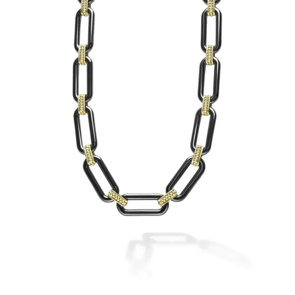 Luxurious Lagos 18K Gold and Black Ceramic Link Necklace with Elegant Design