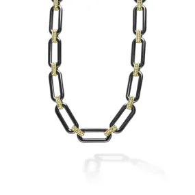Luxurious Lagos 18K Gold and Black Ceramic Link Necklace with Elegant Design