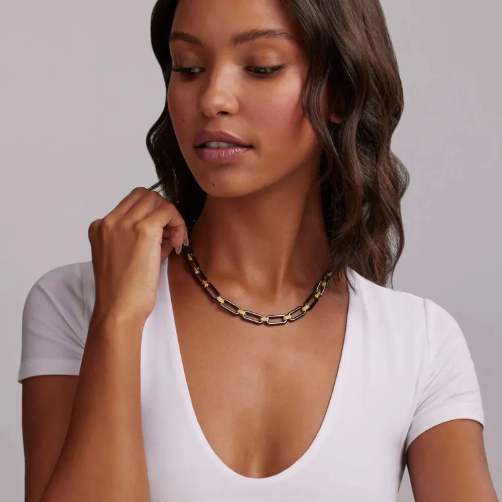 Luxurious Lagos 18K Gold and Black Ceramic Link Necklace with Elegant Design