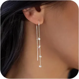 Moodear Dangle Earrings for Women - Dainty 14K Gold/Silver Plated Stack Long Drop Chain Earring Hypoallergenic Cubic Zirconia Hoop Stud Earrings Non Tarnish Trendy Jewelry Set