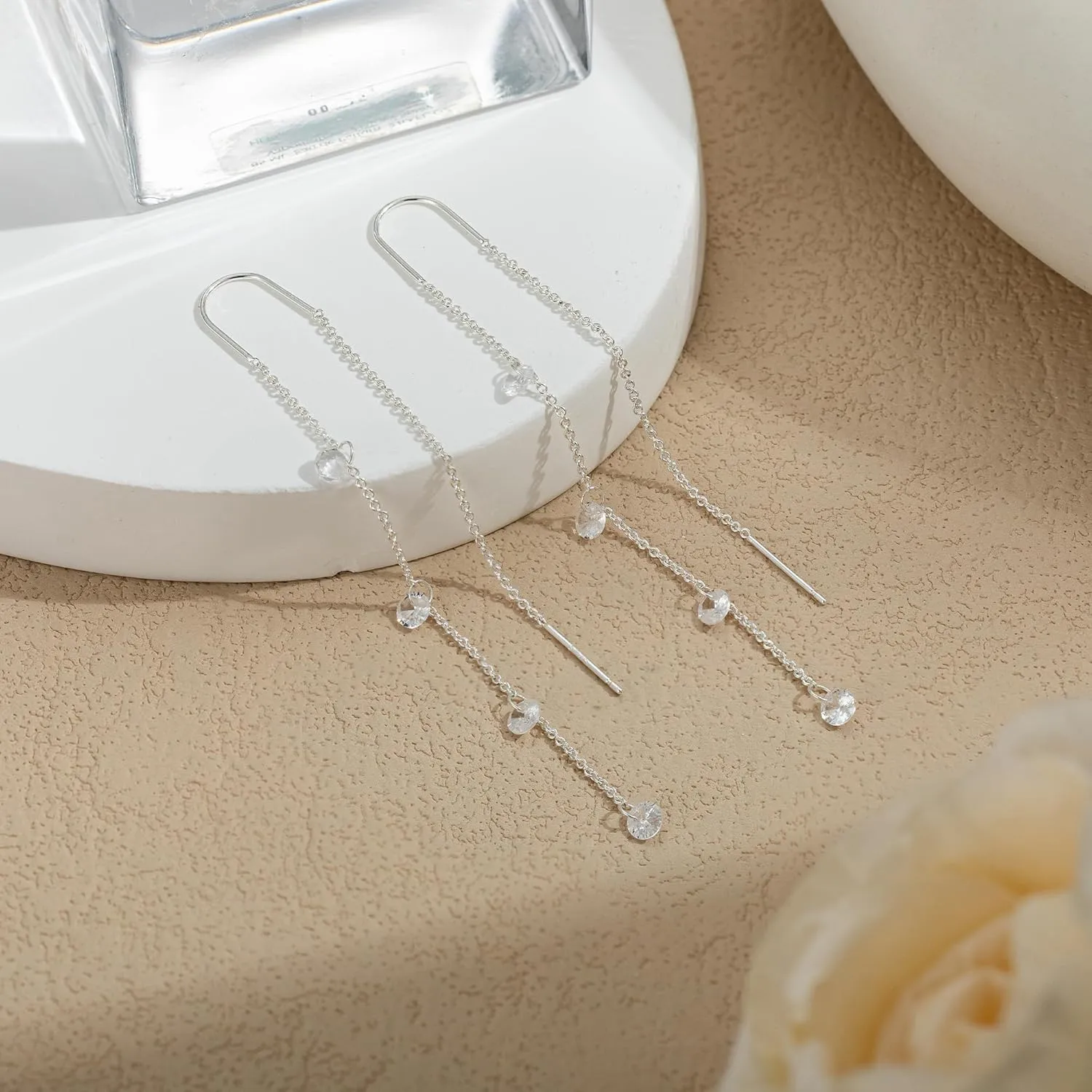 Moodear Dangle Earrings for Women - Dainty 14K Gold/Silver Plated Stack Long Drop Chain Earring Hypoallergenic Cubic Zirconia Hoop Stud Earrings Non Tarnish Trendy Jewelry Set