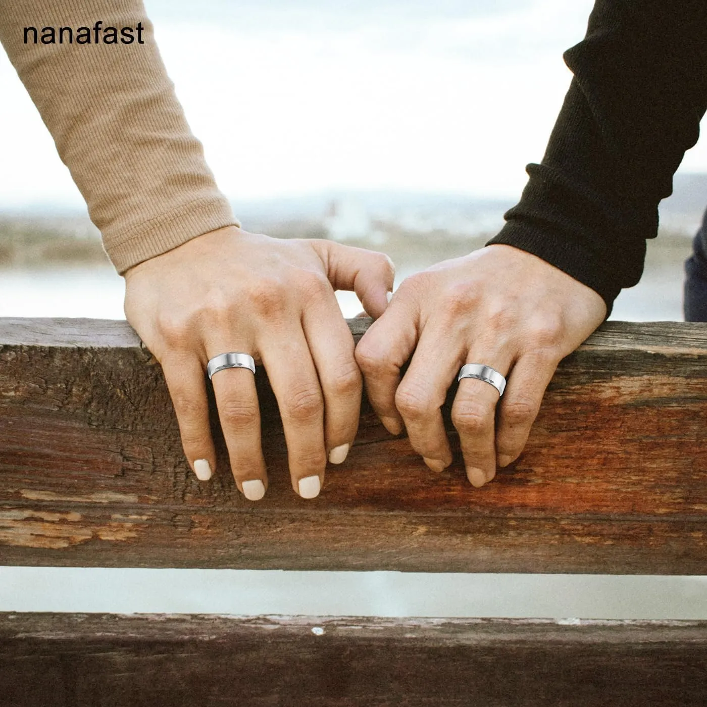 Nanafast 3PCS Stainless Steel Rings for Men 8MM Wedding Ring Set Simple Mens Rings Band Gold/Black/Silver