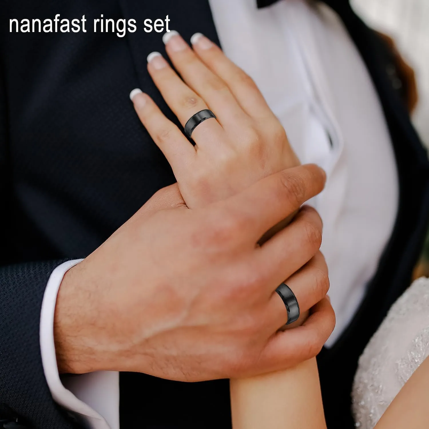 Nanafast 3PCS Stainless Steel Rings for Men 8MM Wedding Ring Set Simple Mens Rings Band Gold/Black/Silver