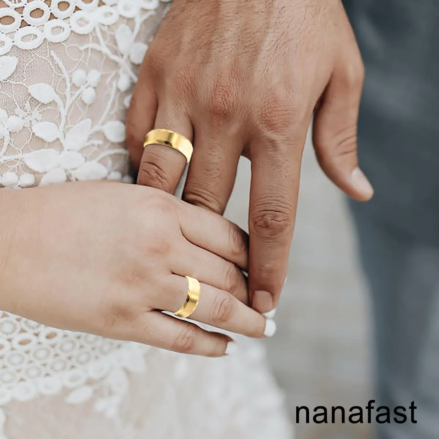 Nanafast 3PCS Stainless Steel Rings for Men 8MM Wedding Ring Set Simple Mens Rings Band Gold/Black/Silver