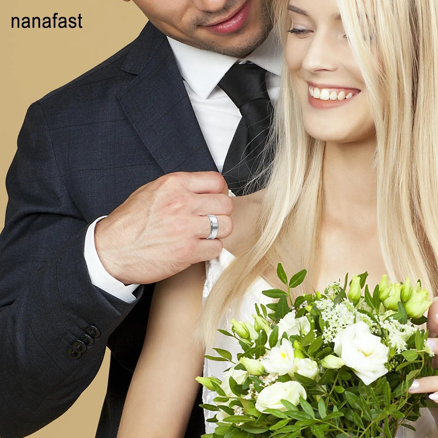 Nanafast 3PCS Stainless Steel Rings for Men 8MM Wedding Ring Set Simple Mens Rings Band Gold/Black/Silver