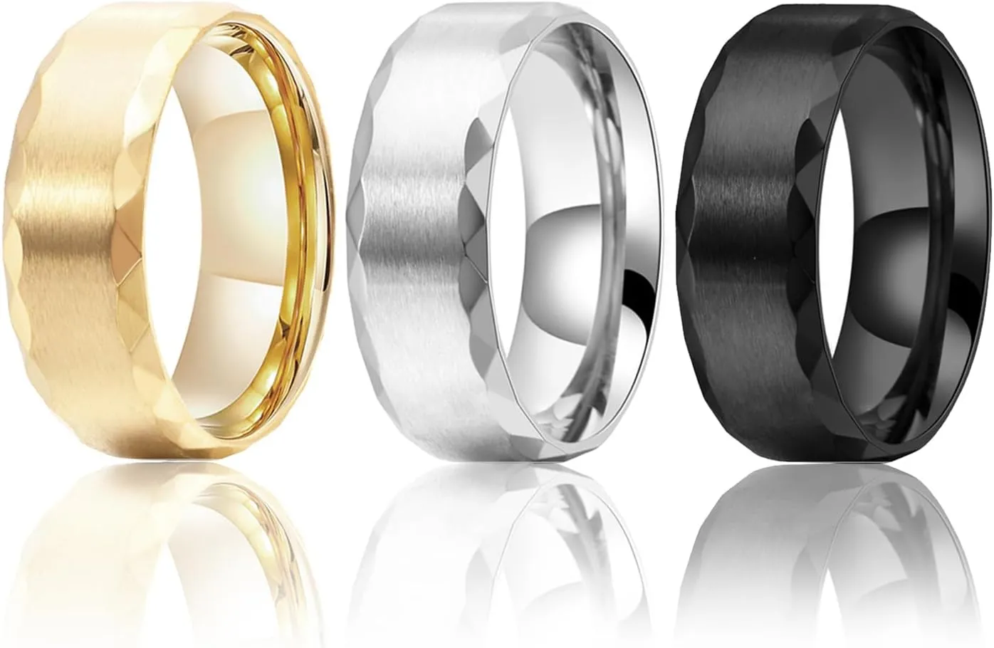 Nanafast 3PCS Stainless Steel Rings for Men 8MM Wedding Ring Set Simple Mens Rings Band Gold/Black/Silver
