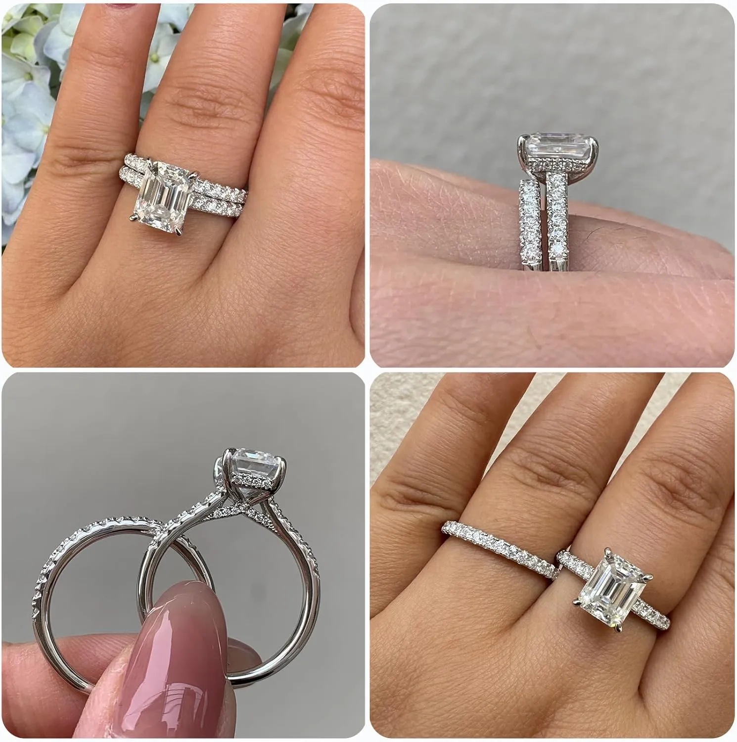 Newshe Jewellery Bridal Sets Wedding Ring Solitaire Engagement Rings for Women 925 Sterling Silver Size 4-13