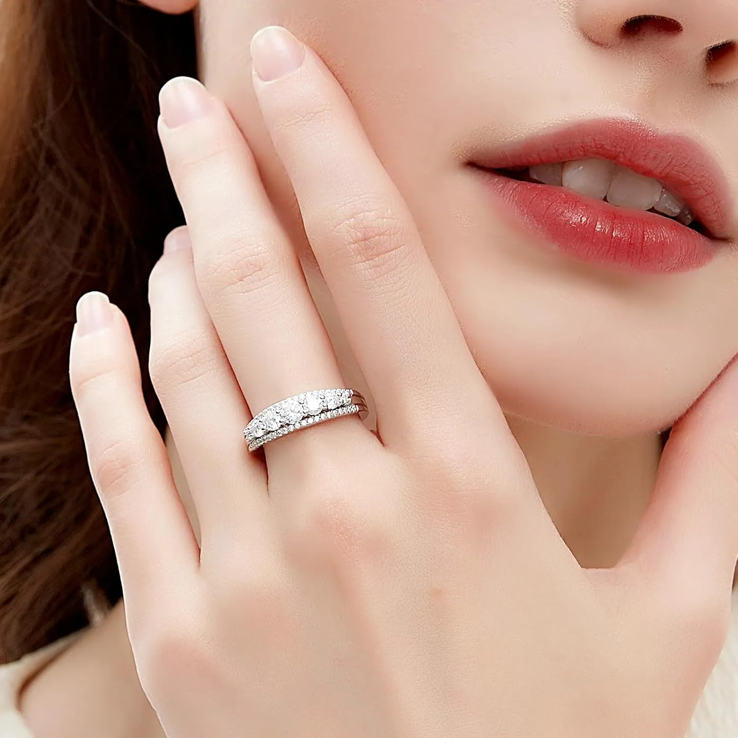 Newshe Jewellery Moissanite Wedding Bands for Women Eternity Ring 925 Sterling Silver Engagement Anniversary Stacking Size 5-10