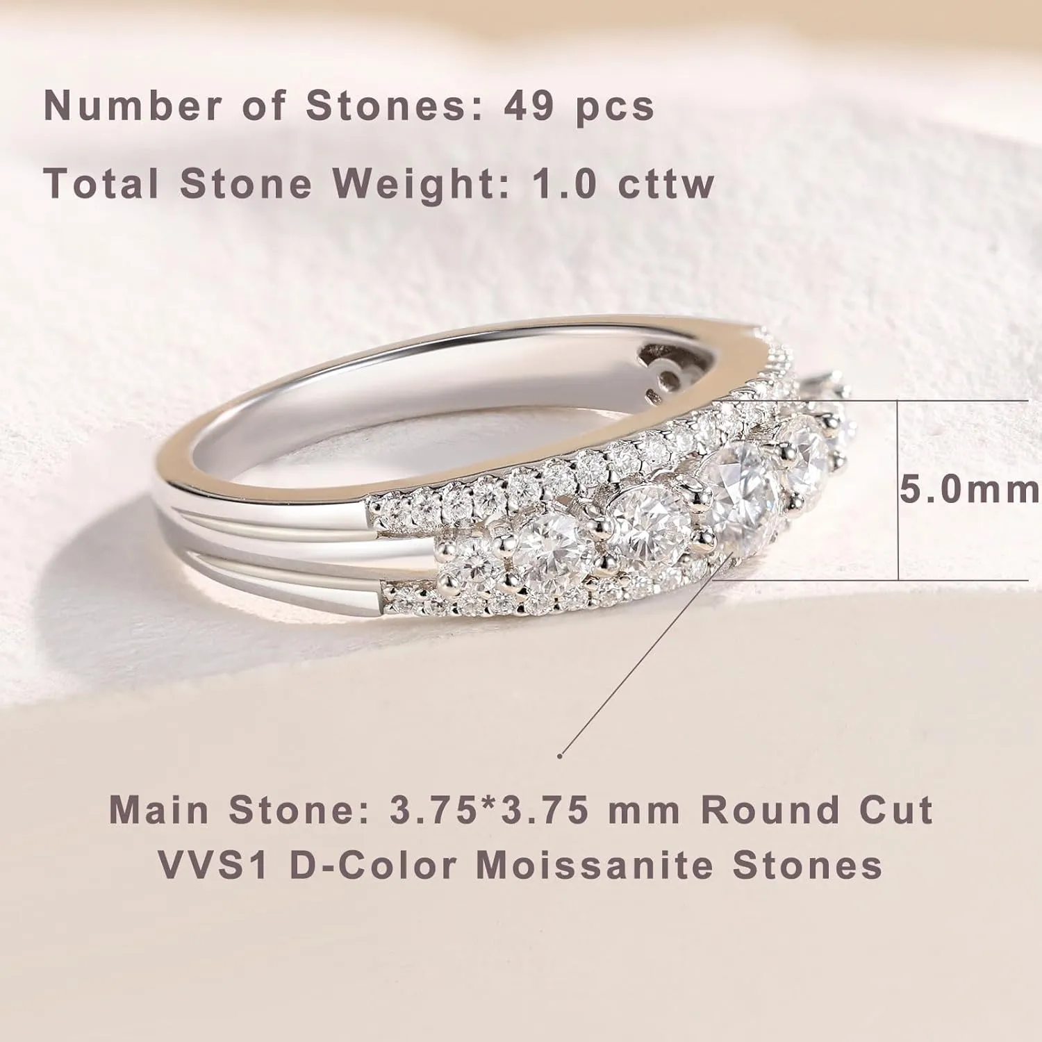 Newshe Jewellery Moissanite Wedding Bands for Women Eternity Ring 925 Sterling Silver Engagement Anniversary Stacking Size 5-10