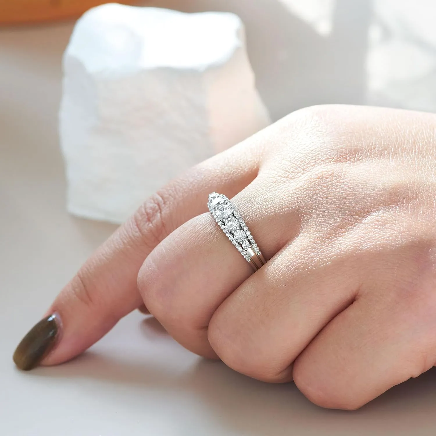 Newshe Jewellery Moissanite Wedding Bands for Women Eternity Ring 925 Sterling Silver Engagement Anniversary Stacking Size 5-10