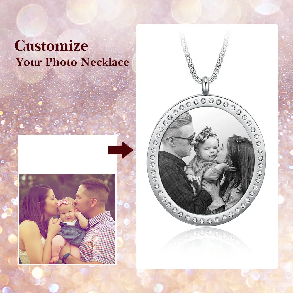 Personalized  CZ Stone Photo Necklace- Best Mother's Day Gift For New Mom