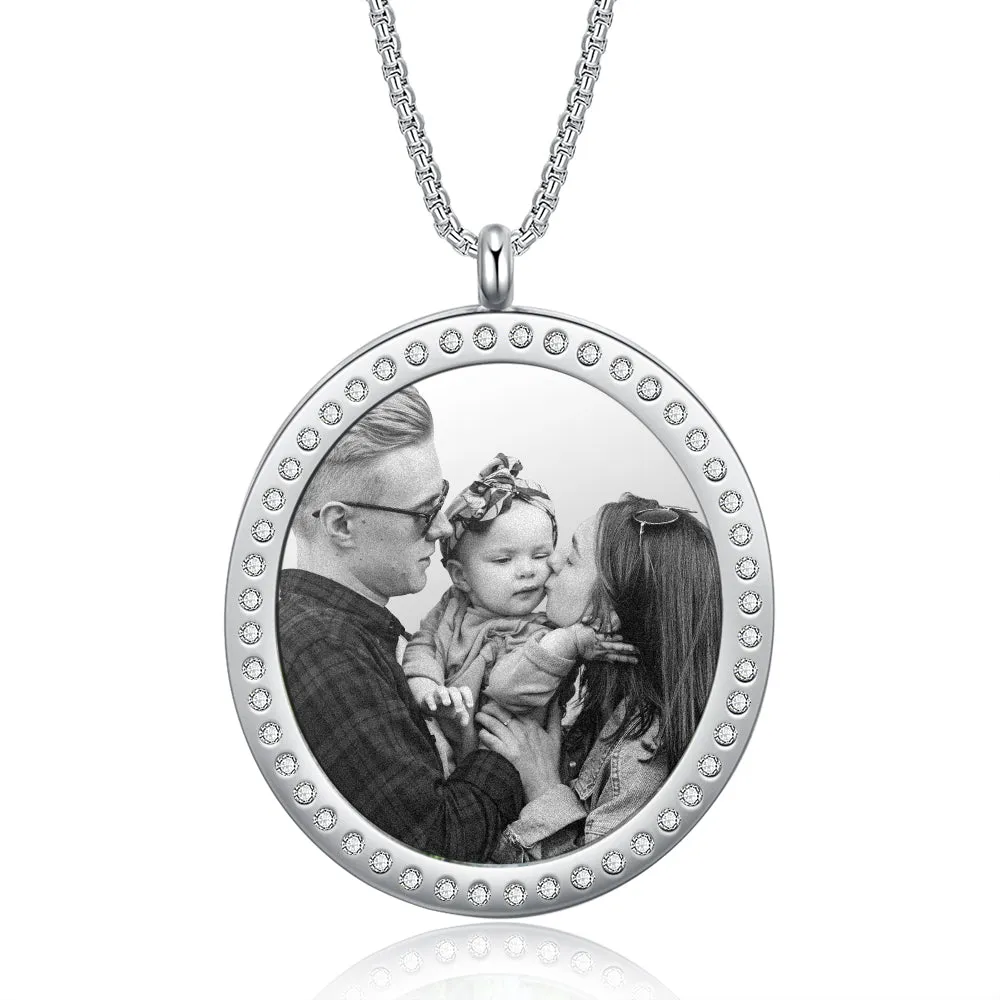 Personalized  CZ Stone Photo Necklace- Best Mother's Day Gift For New Mom