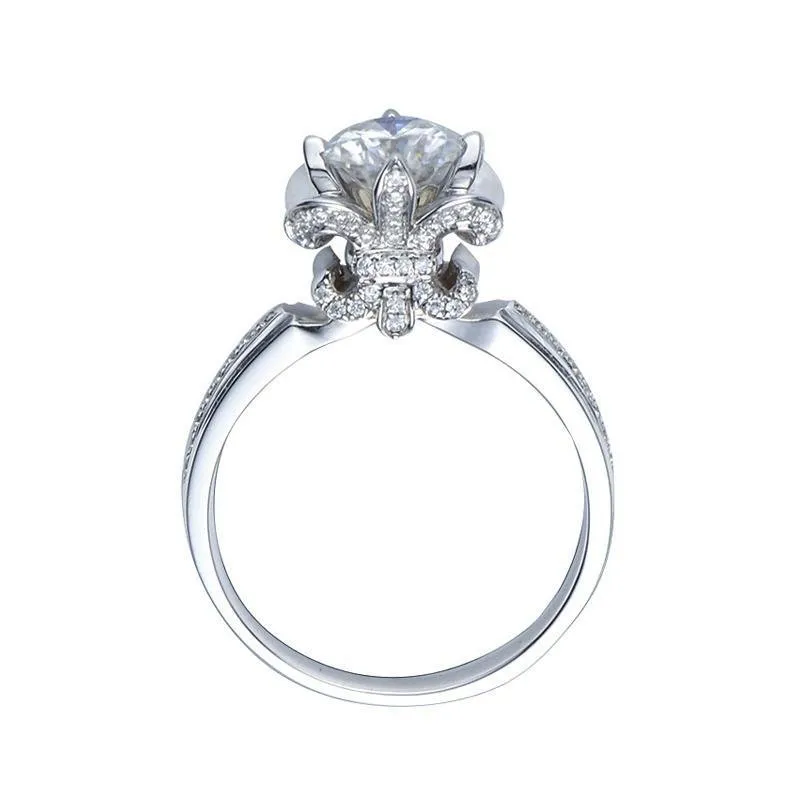 Round Cut Flower Sterling Silver Ring