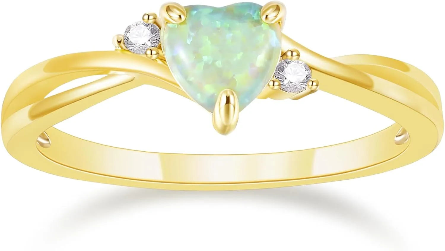 SHINYSO 14K Gold Plated Wedding Bands for Women Heart Cut Opal Promise Love Rings Cubic Zirconia CZ Engagement Ring for Women Size 4-10