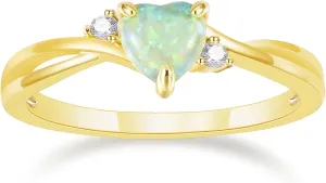 SHINYSO 14K Gold Plated Wedding Bands for Women Heart Cut Opal Promise Love Rings Cubic Zirconia CZ Engagement Ring for Women Size 4-10