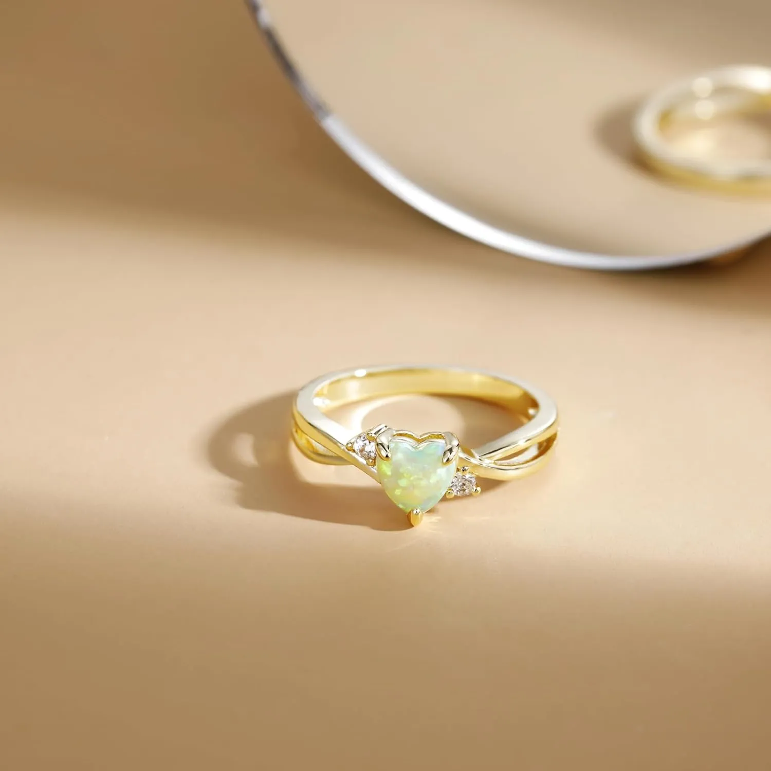 SHINYSO 14K Gold Plated Wedding Bands for Women Heart Cut Opal Promise Love Rings Cubic Zirconia CZ Engagement Ring for Women Size 4-10