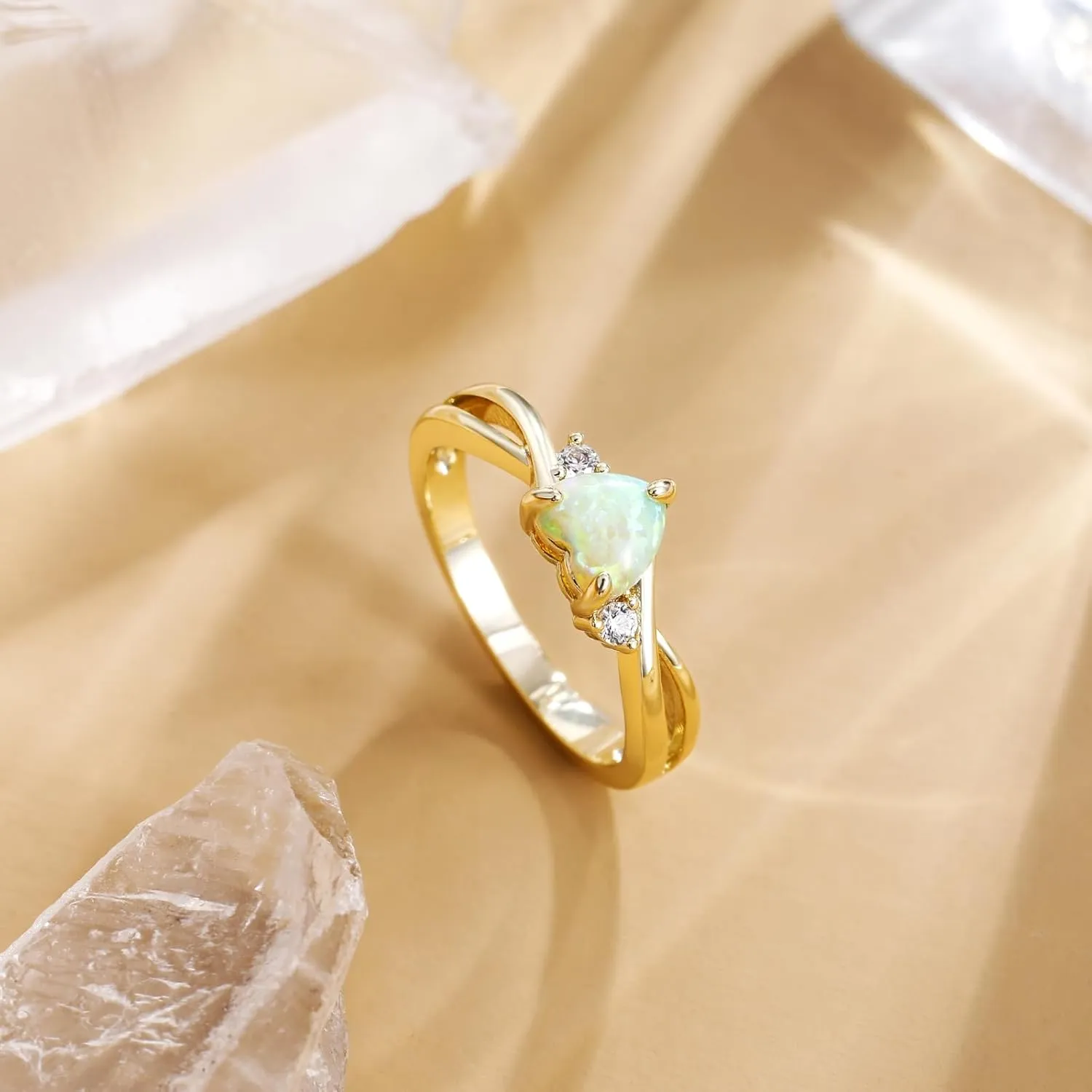 SHINYSO 14K Gold Plated Wedding Bands for Women Heart Cut Opal Promise Love Rings Cubic Zirconia CZ Engagement Ring for Women Size 4-10