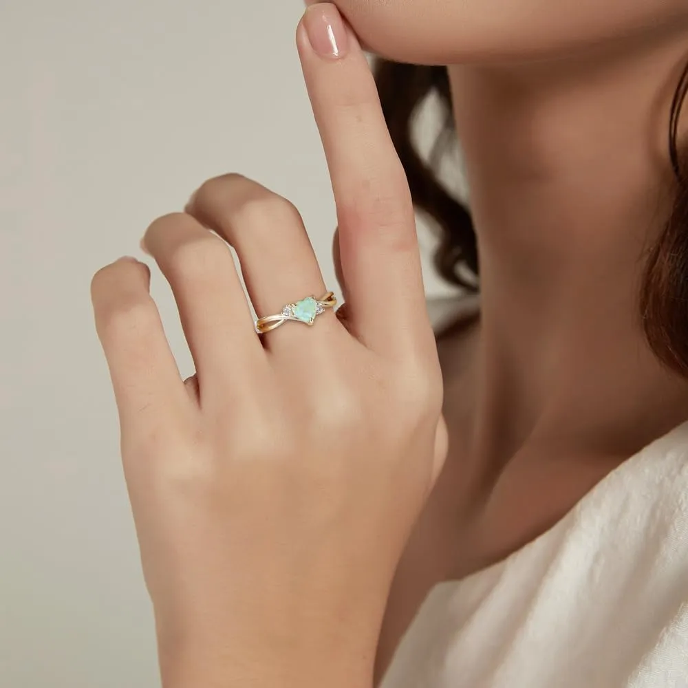 SHINYSO 14K Gold Plated Wedding Bands for Women Heart Cut Opal Promise Love Rings Cubic Zirconia CZ Engagement Ring for Women Size 4-10