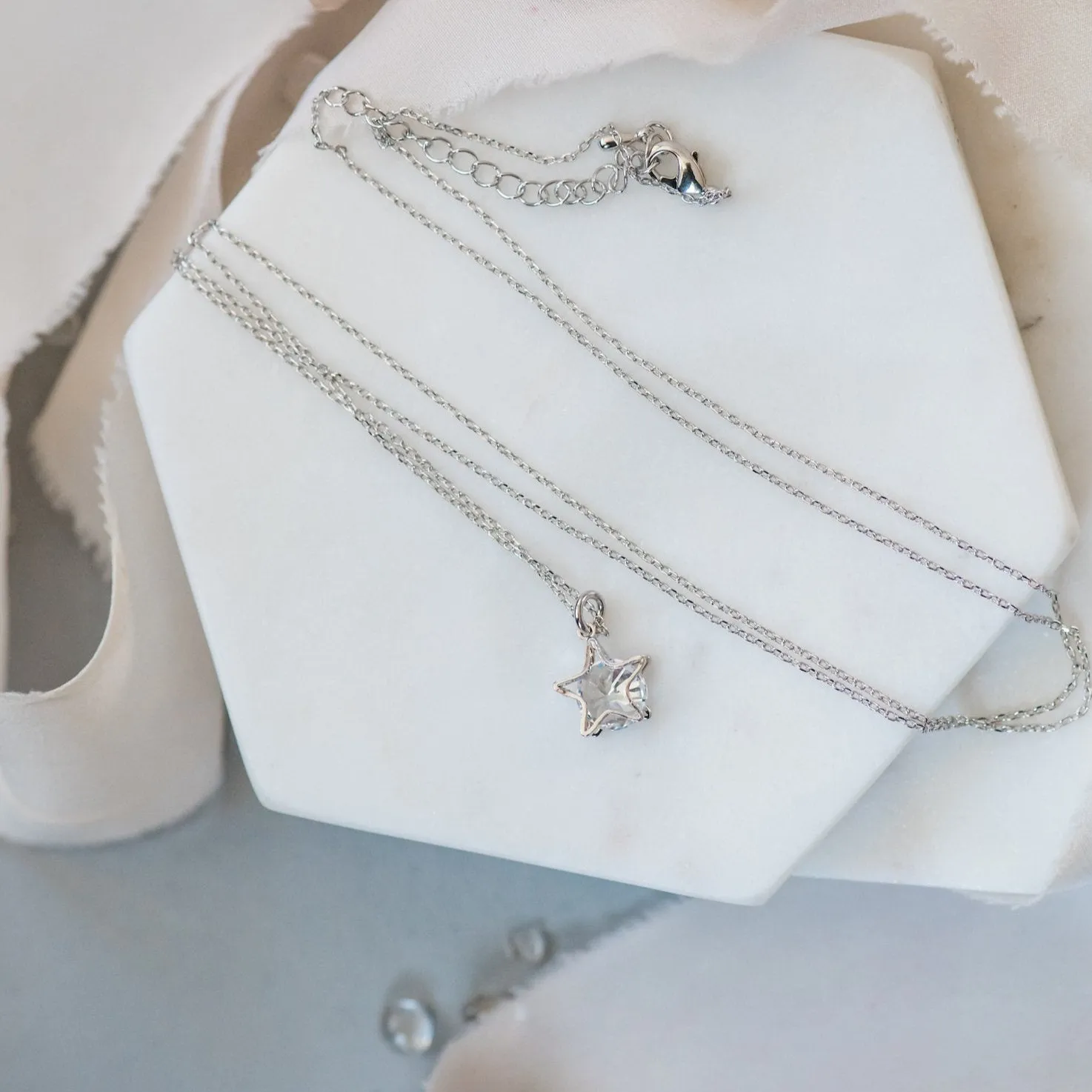 Star Necklace ~ Dainty Sparkly Silver Star Pendant