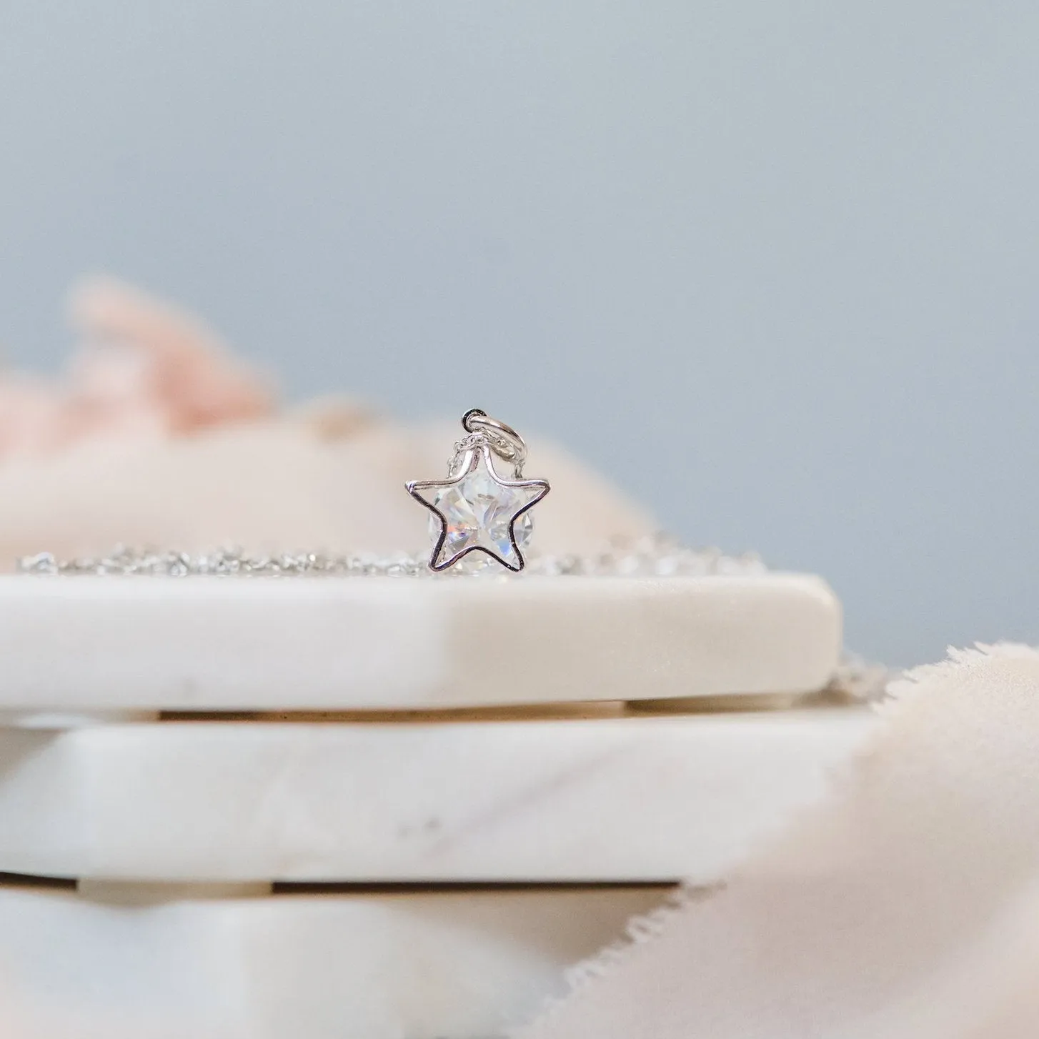Star Necklace ~ Dainty Sparkly Silver Star Pendant