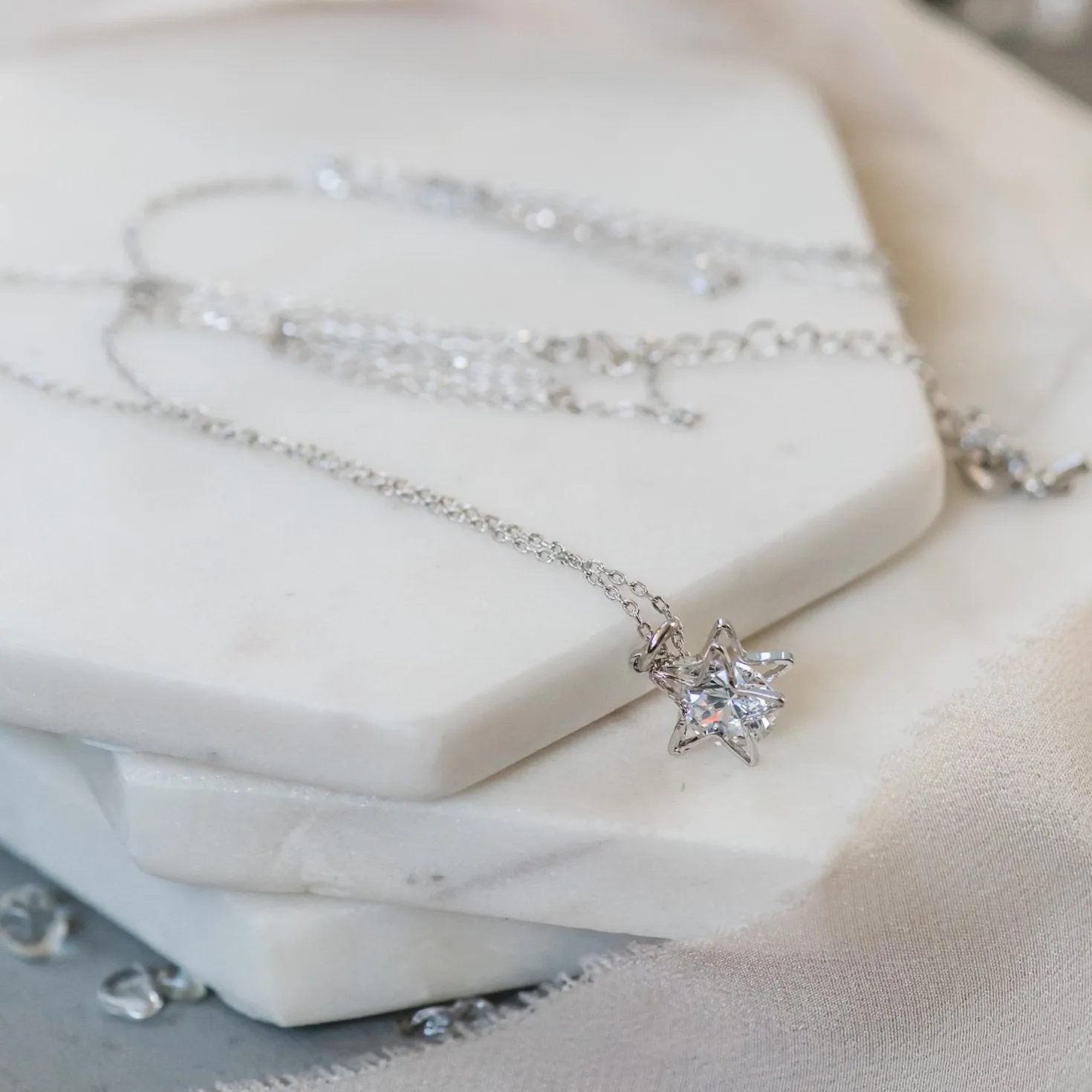 Star Necklace ~ Dainty Sparkly Silver Star Pendant