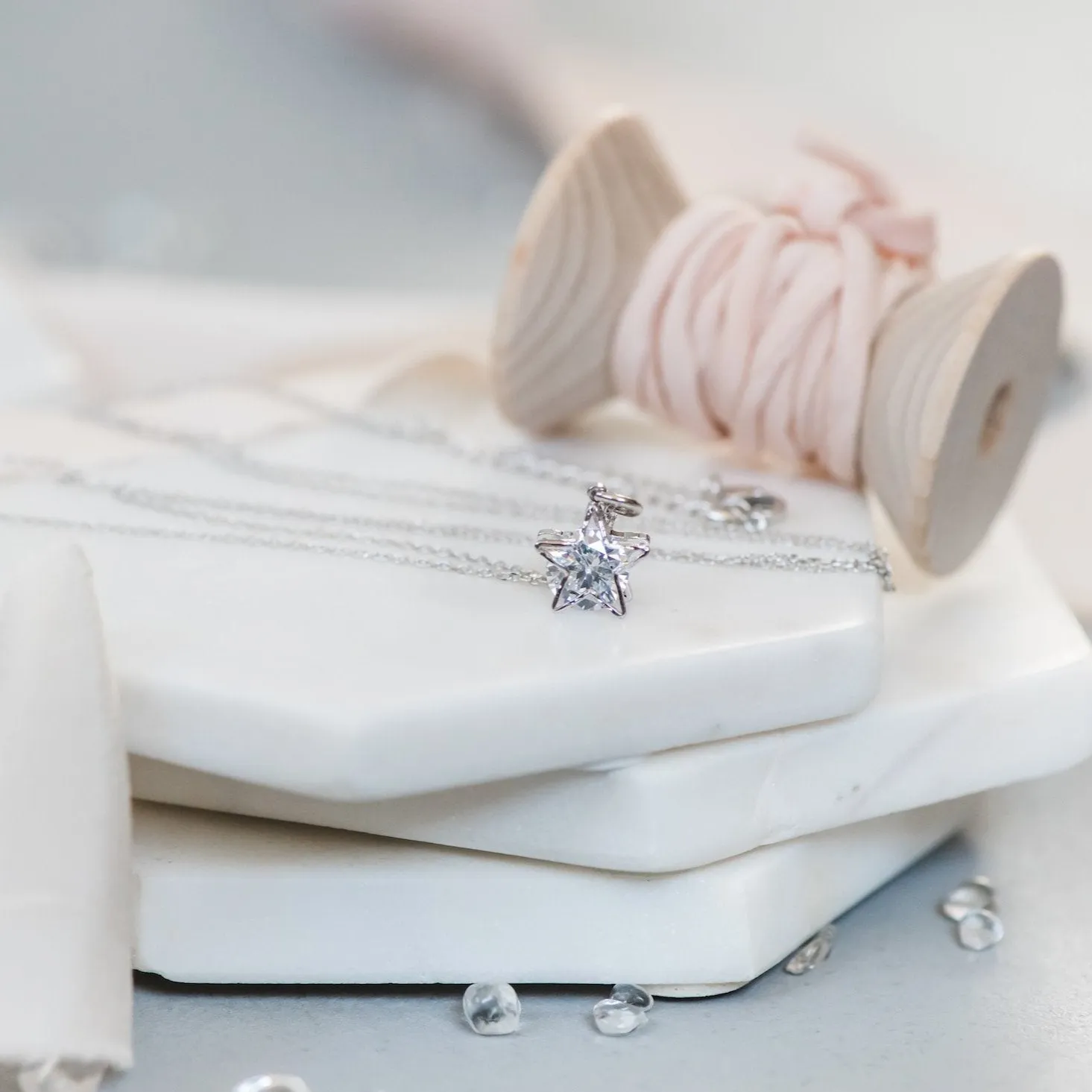 Star Necklace ~ Dainty Sparkly Silver Star Pendant