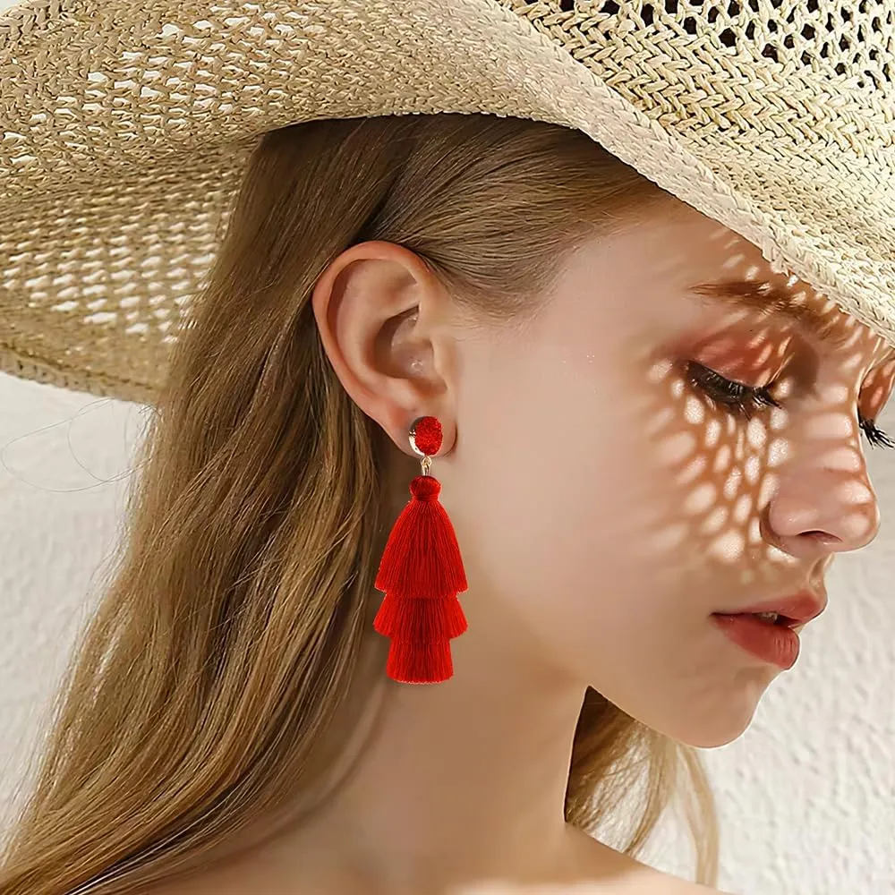 Tassel Earrings for Women,Christmas Earrings Dangle,Fringe Earrings for Women,Layered Bohemian Holiday Statement Earrings