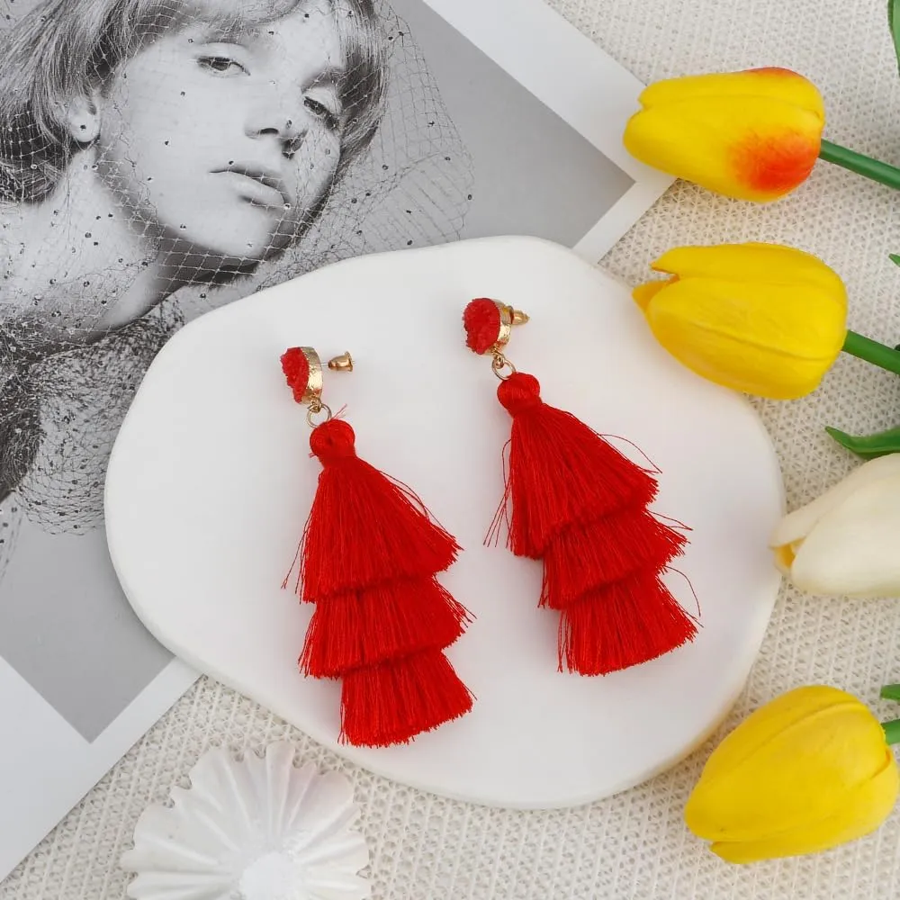 Tassel Earrings for Women,Christmas Earrings Dangle,Fringe Earrings for Women,Layered Bohemian Holiday Statement Earrings