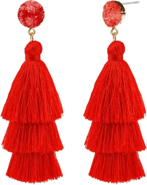 Tassel Earrings for Women,Christmas Earrings Dangle,Fringe Earrings for Women,Layered Bohemian Holiday Statement Earrings